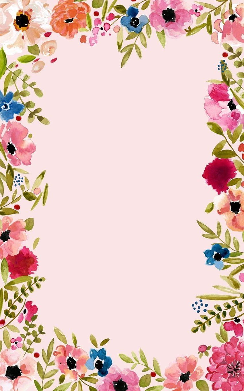 Colorful floral border on a light pink background. Floral, Flower Border HD phone wallpaper