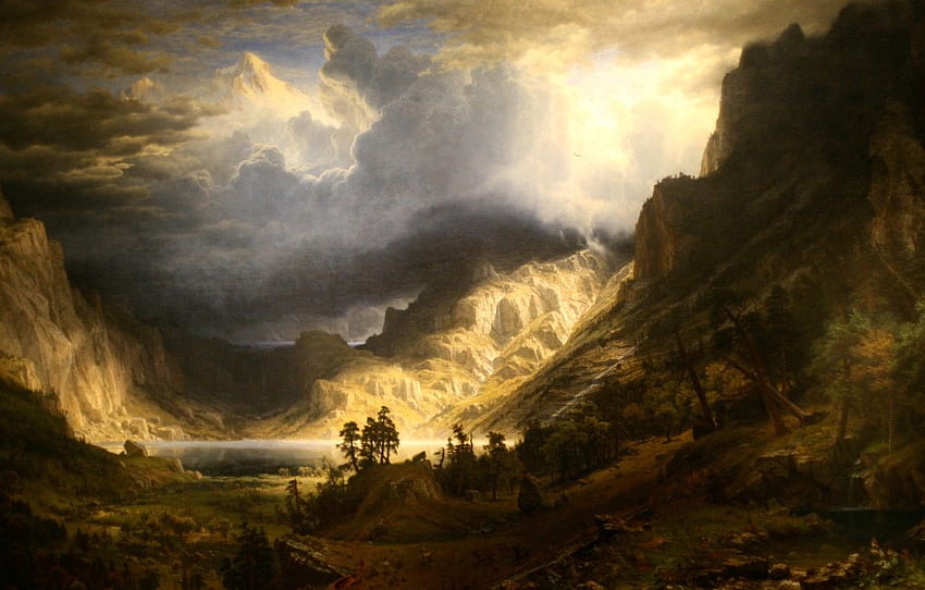 landscape, , Albert Bierstadt, Storm in the Rocky Mountains for , section живопись HD wallpaper