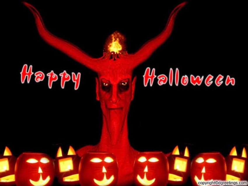 Devilled Halloween, halloween, devil, candle flames, pumpkin carvings HD wallpaper