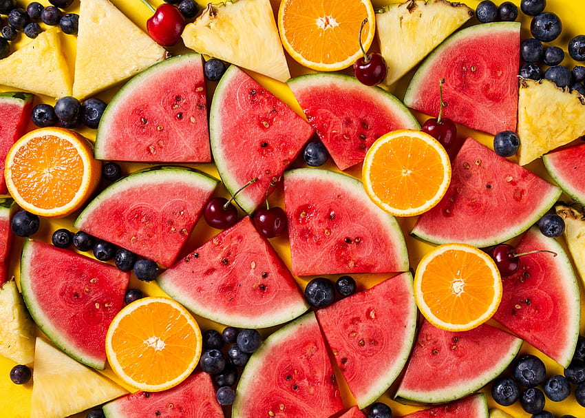 Colorful fruits, berries, watermelon, summer HD wallpaper