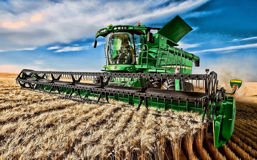 John Deere S670, grain harvesting, 2019 combines, wheat harvest, agricultural machinery, R, combine harvester, 645FD, Combine in the field, agriculture, John Deere for with resolution . High Quality HD wallpaper