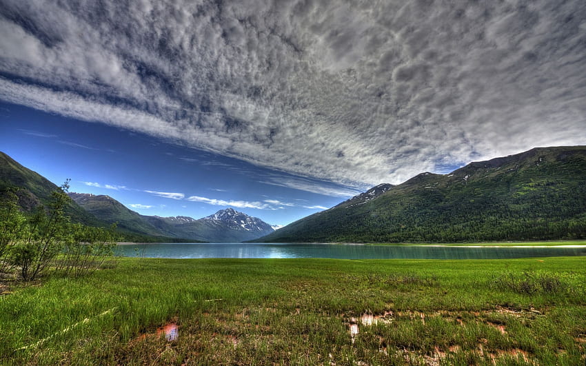 lake eklutna, alaska, mountains, r HD wallpaper