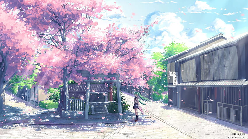 Fond de fleurs de cerisier de paysage d'anime 1_28214060692_o. Anime, fond d'anime, fleur de cerisier d'anime, anime japonais de Sakura Fond d'écran HD