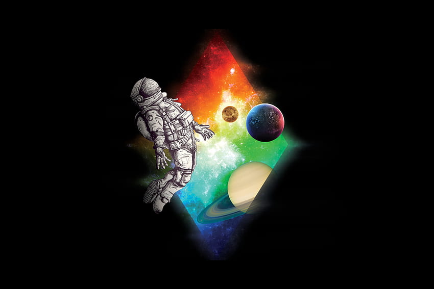 Cosmonaut, Art, Planets, Universe, Rhombus HD wallpaper