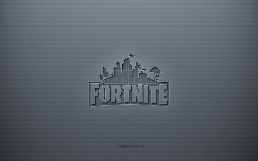 Fortnite logo, gray creative background, Fortnite emblem, gray paper texture, Fortnite, gray background, Fortnite 3d logo HD wallpaper