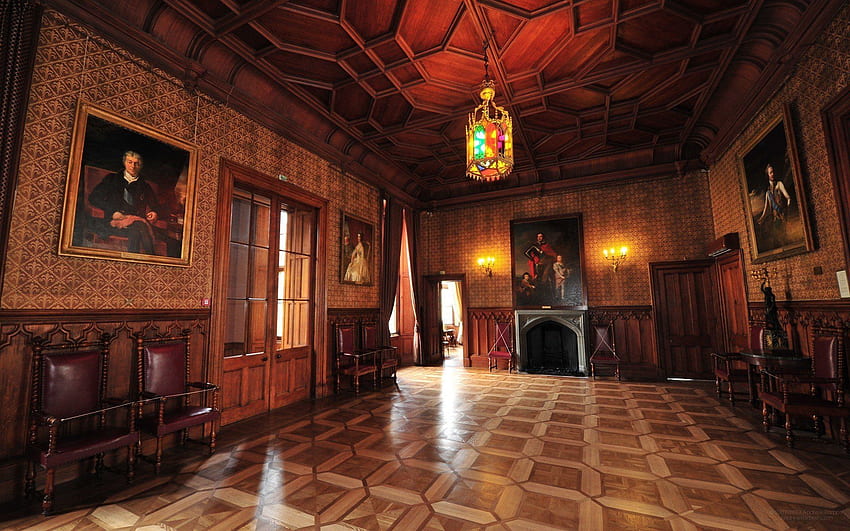 wnętrze, Pokój, W pomieszczeniu, Malarstwo, Drewniana powierzchnia, Starożytny, Drzwi, Zamek Wnętrze Tapeta HD
