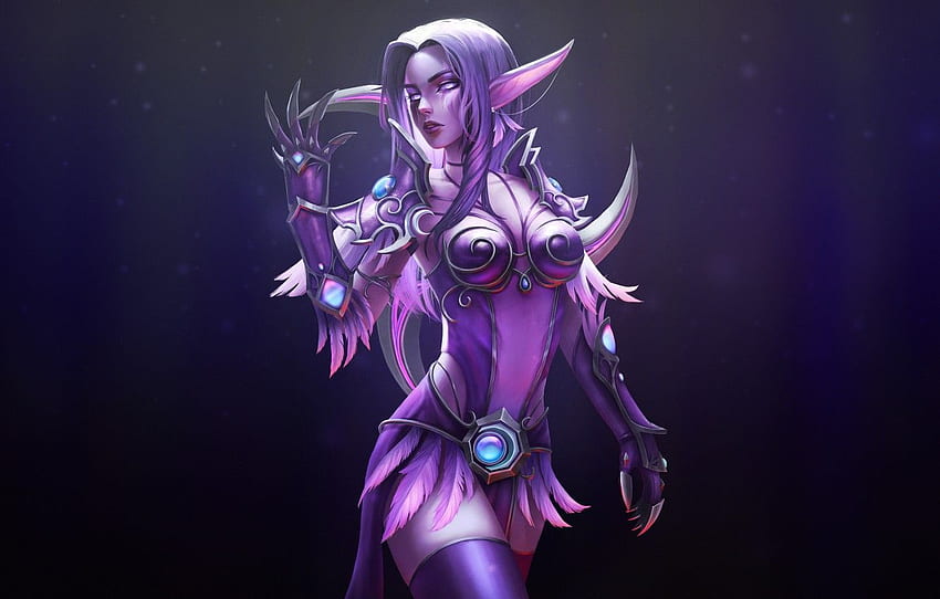 สาว ฟิกเกอร์ เกม สไตล์ เอลฟ์ World of Warcraft WOW แฟนตาซี เอลฟ์ ศิลปะ ศิลปะ ความงาม สวย WarCraft ไนท์เอลฟ์ สำหรับ ส่วน прочее วอลล์เปเปอร์ HD