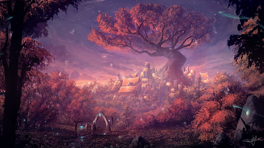 Fantasi Warna Lampu Hutan, Artis,, Hutan Merah Muda Wallpaper HD