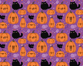 Cute Halloween Pattern, Purple Halloween Pumpkin HD wallpaper | Pxfuel