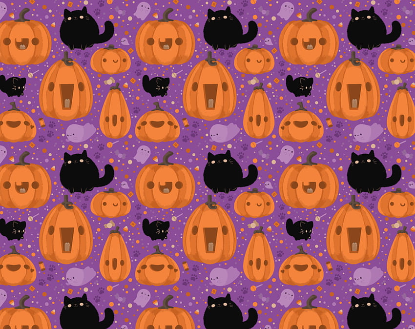Niedliches Halloween-Muster, lila Halloween-Kürbis HD-Hintergrundbild
