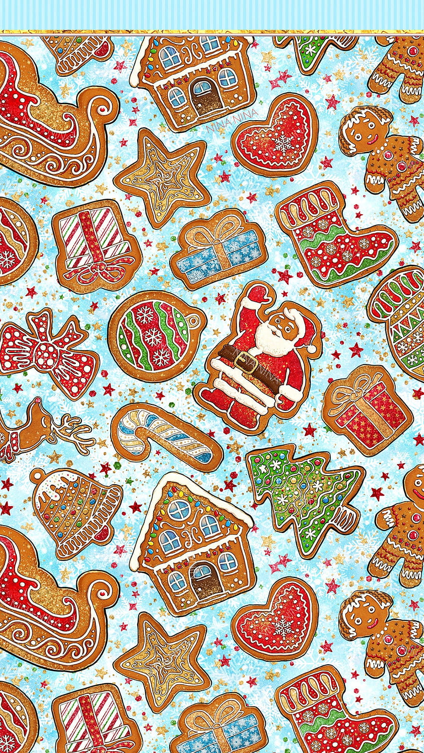 Сладка коледна дигитална хартиена опаковка с джинджифилови меденки, коледни безшевни шарки, Дядо Коледа, елен, джинджифилово човече, къща, звезда, захарна пръчица, дърво. Сладка Коледа, Коледен телефон, Коледа, Красива Коледа HD тапет за телефон