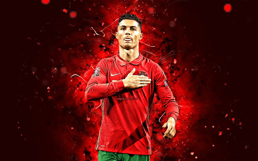 Cristiano Ronaldo, 2022, Tim Nasional Portugal, , bintang sepak bola, lampu neon merah, sepak bola, pesepakbola, tim sepak bola Portugal, CR7, Cristiano Ronaldo Wallpaper HD