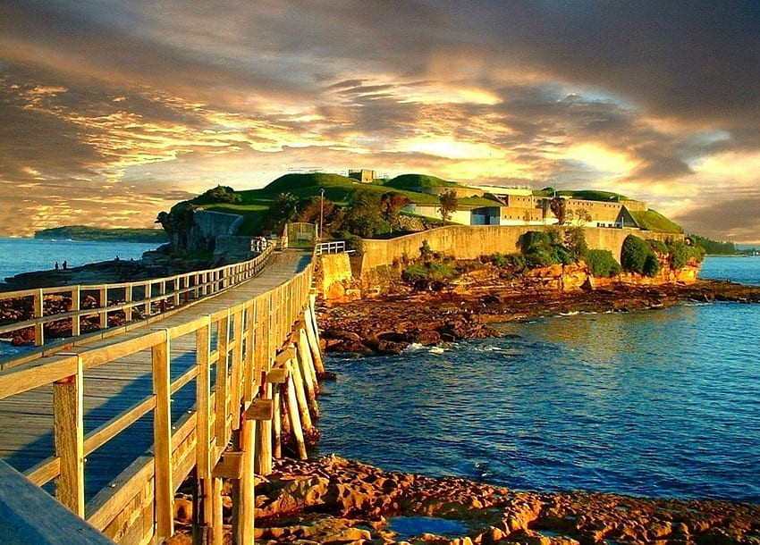 BARE ISLAND LA PEROUSE, Brücke, Fort, Holz, Wasser HD-Hintergrundbild