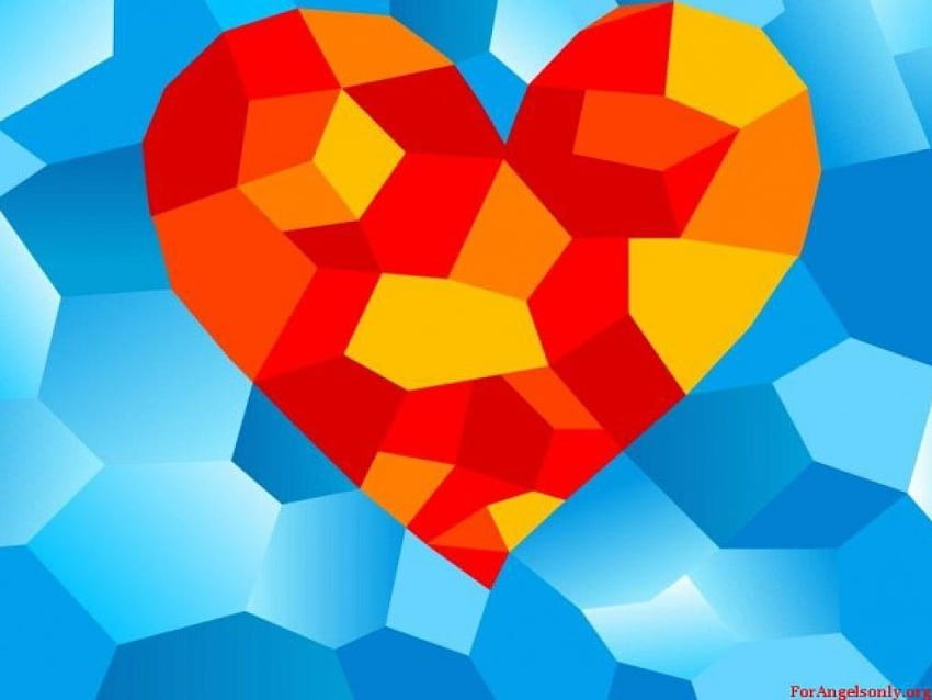 Patchwork Love, blue, love, patchwork, heart, orange HD wallpaper