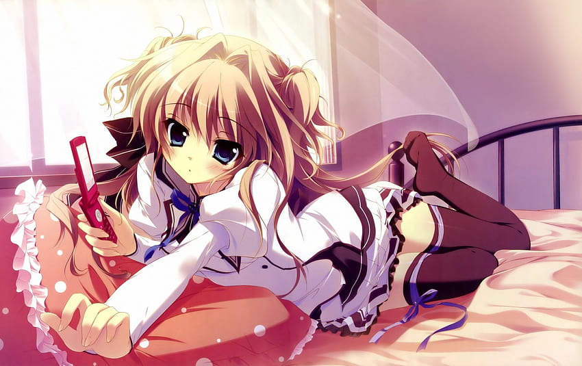 Anime Girl, Handy, blaue Augen, Anime, braune Haare, niedlich, Schuluniform, lange Haare HD-Hintergrundbild