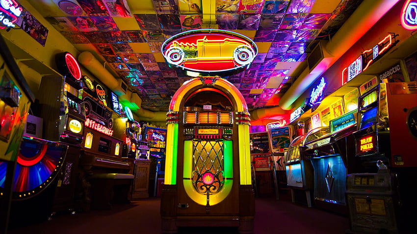 retro games, arcade, colorful, neon sign. HD wallpaper