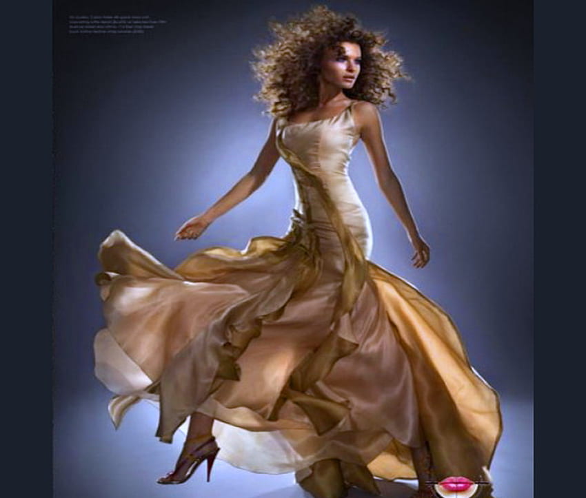 Shimmer, vestido dorado, movimiento, mujer, belleza. fondo de pantalla