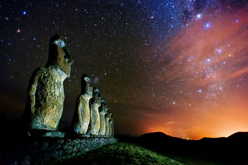 Easter Island, Night Island HD wallpaper