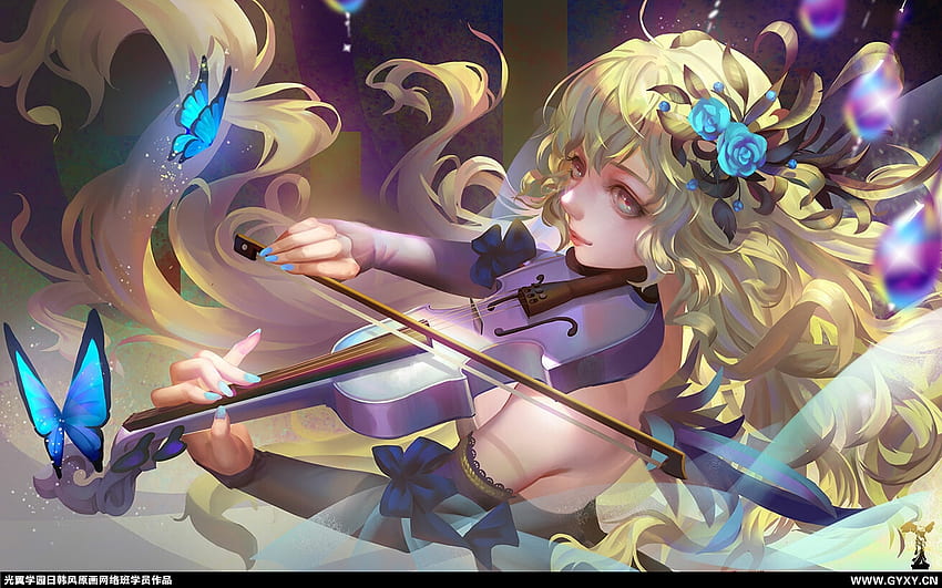 fantasy girl, instrument, fantasy, blonde, lightwingacademy, girl, violin, lightwing academy HD wallpaper