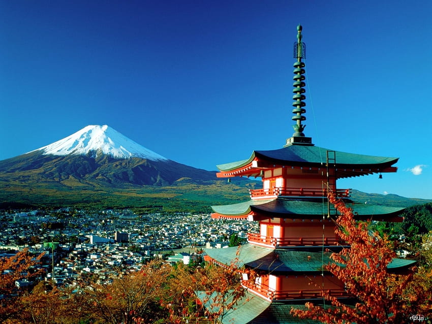 Blue Mount Fuji, Tempel, Schnee, Natur, Fuji, Gipfel, Berg HD-Hintergrundbild
