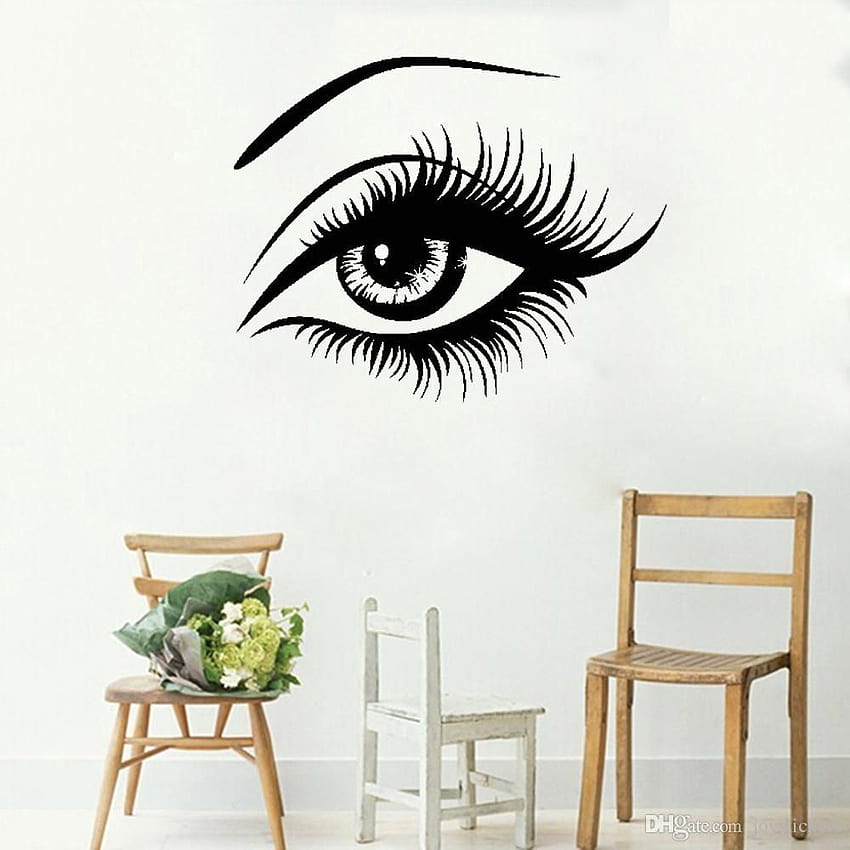 บิ๊กอายขนตาไวนิลสติ๊กเกอร์ติดผนังขนตาสีดำสาวสวยห้องพักศิลปะตกแต่งบ้านร้านเสริมสวยผนังD Ecals วอลล์เปเปอร์โทรศัพท์ HD