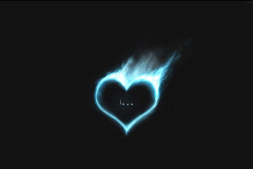 Blue heart flame , blue, love, dark, minimalism HD wallpaper