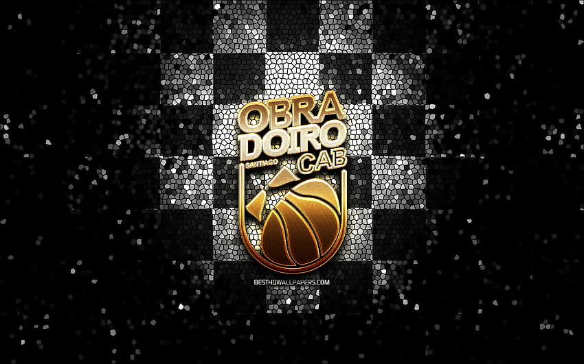 Obradoiro CAB, glitter logo, ACB, black white checkered background, spanish basketball team, Obradoiro CAB logo, mosaic art, basketball, Monbus Obradoiro HD wallpaper