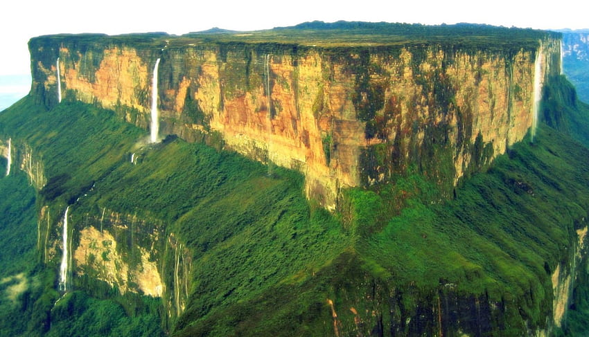 Планина Рорайма, национален парк, тропическа гора, скали, зеленина, водопади, Гвиана HD тапет