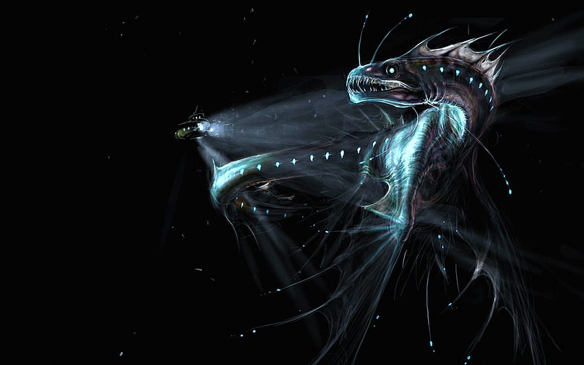 kapal selam, bawah air, samudra, monster laut, naga, laut gelap yang dalam, makhluk Wallpaper HD