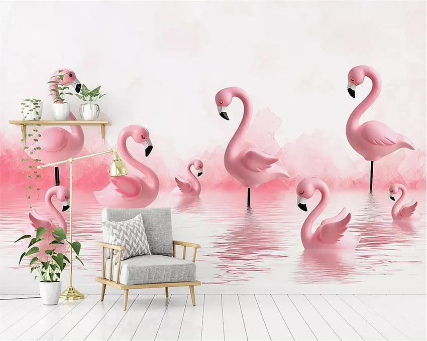Beibehang mural nowoczesny 3D flamingo pokój dziecięcy ściana tła chłopiec dziewczyna ładny różowy pokój mural w tle 3D. . -AliExpress Tapeta HD