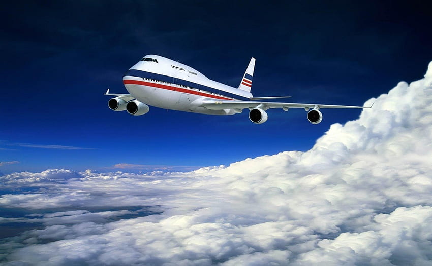 Boeing 747 pasajero, nubes, jet, línea aérea, avión fondo de pantalla