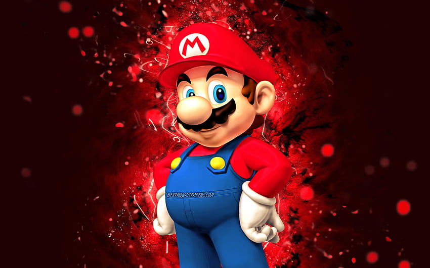 Mario, , tukang ledeng kartun, lampu neon merah, Super Mario, kreatif, karakter Super Mario, Super Mario Bros, Mario Super Mario untuk dengan resolusi . Kualitas tinggi Wallpaper HD