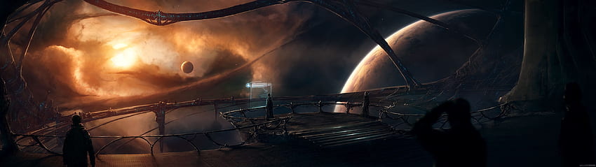 Мост на космически кораб (X стълб от R 4u) : Многостенен. Научнофантастични произведения на изкуството, Космос Планети, Космос HD тапет