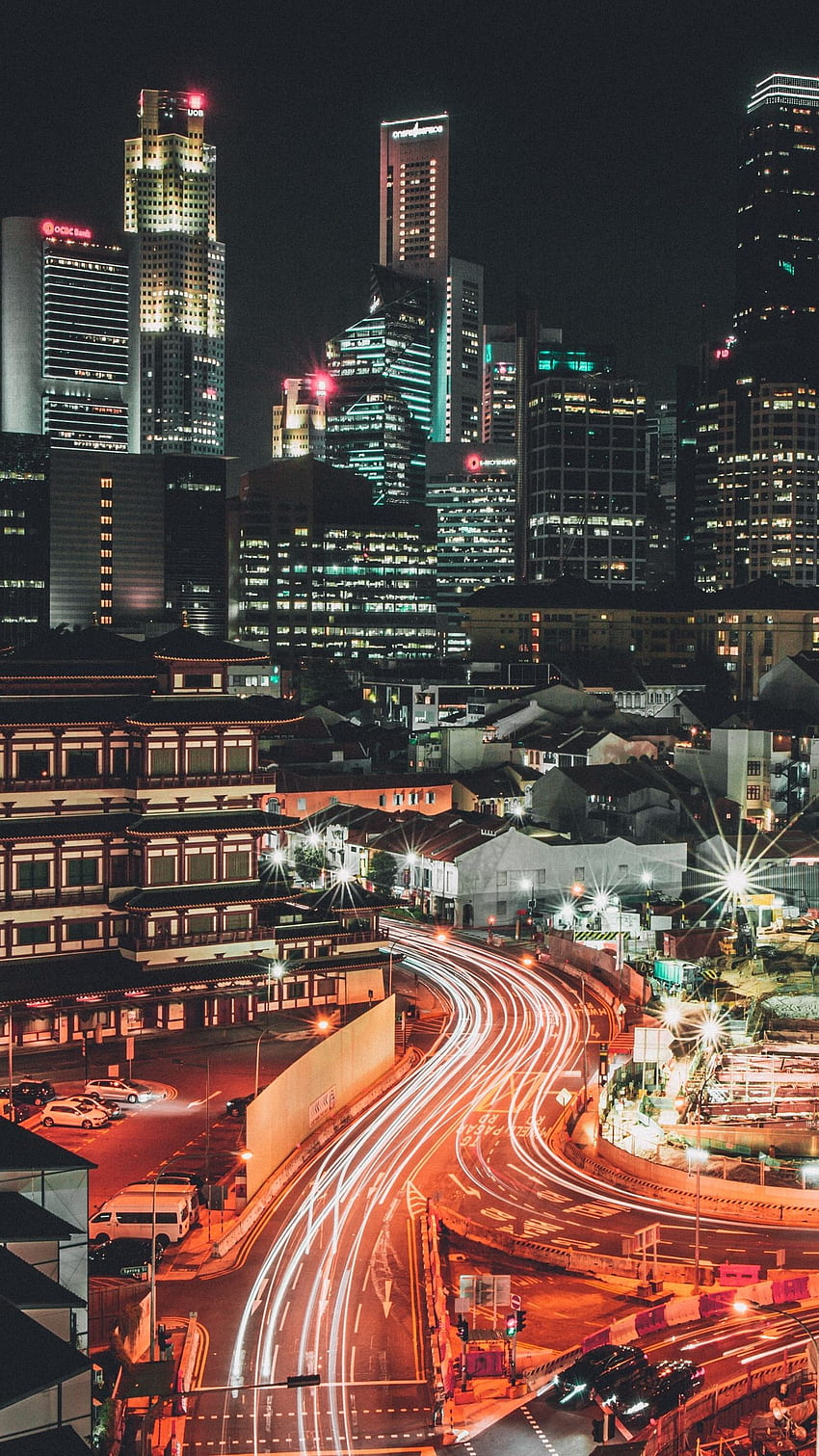 сингапур, нощ, небостъргачи HD тапет за телефон