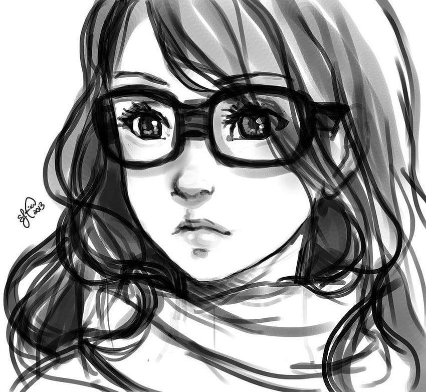 Girl sketch glasses hoodie. Glasses Girl drawing sketches, Cute girl with glasses, Girl with Drawing Tumblr wallpaper | Pxfuel
