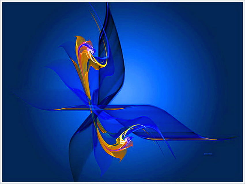 Orquídea mariposa, azul, abstracto, flor, orquídea, oro fondo de pantalla