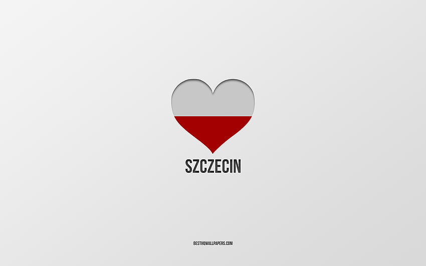 I Love Szczecin, Polish cities, Day of Szczecin, gray background, Szczecin, Poland, Polish flag heart, favorite cities, Love Szczecin HD wallpaper