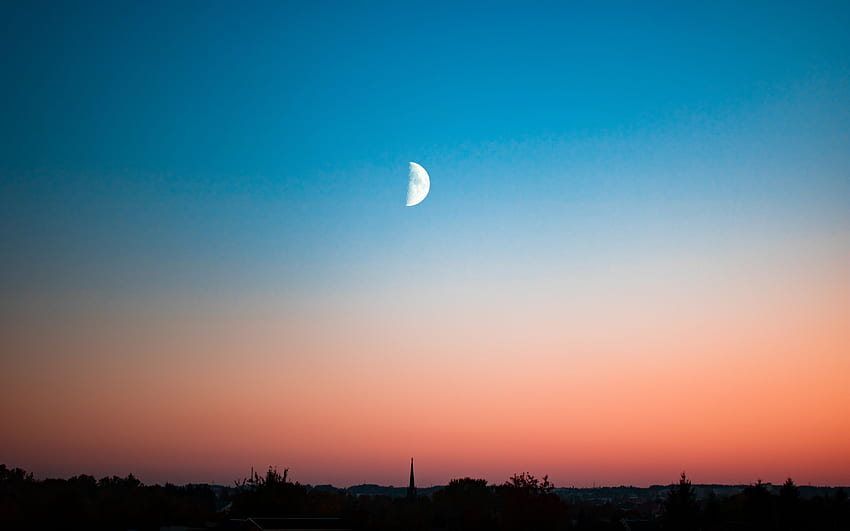 日没、半月、きれいな空、ミニマル、、ウルトラ 16:10、ワイドスクリーン 高画質の壁紙