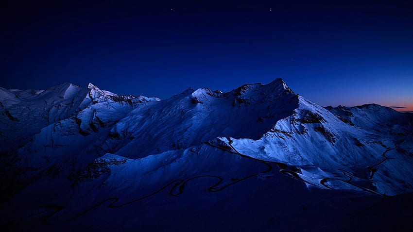 Snowy Peaks Dark Blue Night PC and Mac HD wallpaper