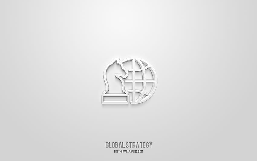 Icona 3d strategia globale, bianco, simboli 3d, strategia globale, icone aziendali, icone 3d, segno strategia globale, icone 3d aziendali Sfondo HD