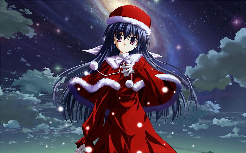 Cute anime girl in Christmas suit vector free download