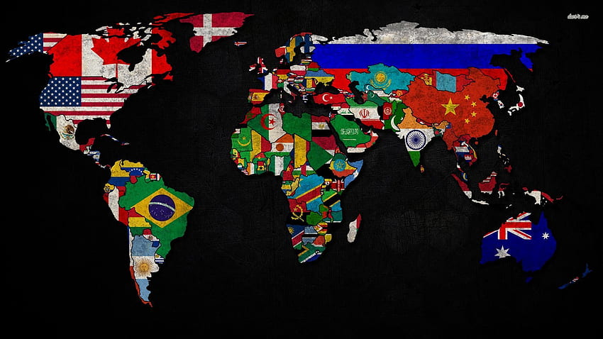 Mapa świata i flagi Mapa świata i flagi. Tapeta HD
