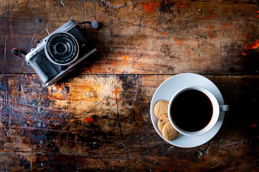 Food, Cookies, Coffee, Cup, Table, Drink, Beverage, Camera HD wallpaper