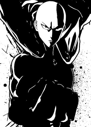 One Punch Man, amoled, black and white, HD phone wallpaper