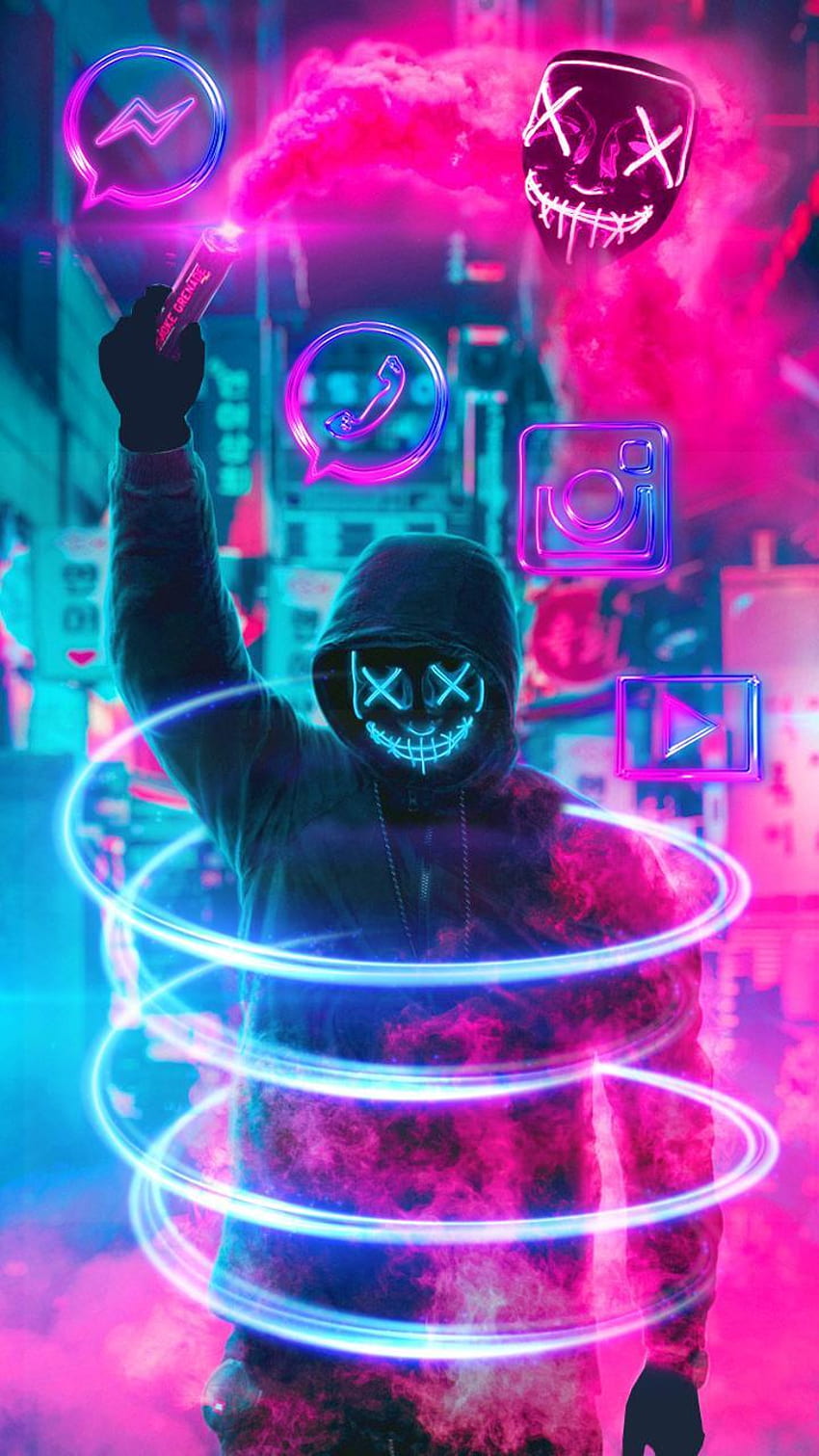 Tema spaventoso Neon Mask Man per Android Sfondo del telefono HD