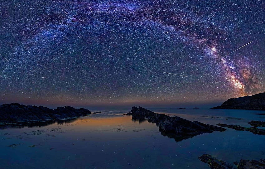 Bulgaria, the Perseids, Sinemorets, meteor shower, Bulgarian Landscape HD wallpaper