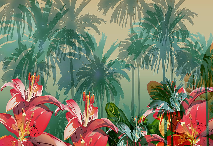Tropical Vintage Leaf Botanical Landscape Wallpaper Murals