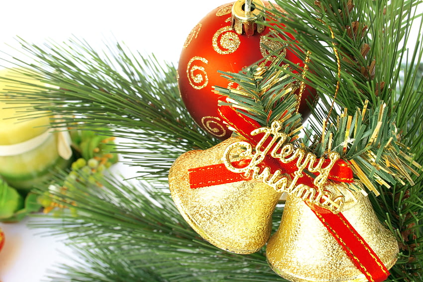 Campanas de Navidad, campana, colorido, grafía, colores, belleza, Navidad, feriado, velas, Navidad mágica, año nuevo, dorado, Feliz Navidad, magia, bolas, hermoso, campanas, feliz año nuevo, vela, bonita, Navidad, bola, rojo, precioso fondo de pantalla