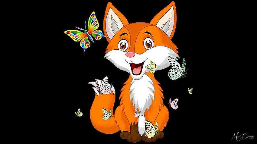 Butterfly Fox, szczęśliwy, Firefox, lis, słodki, motyle, radosny Tapeta HD
