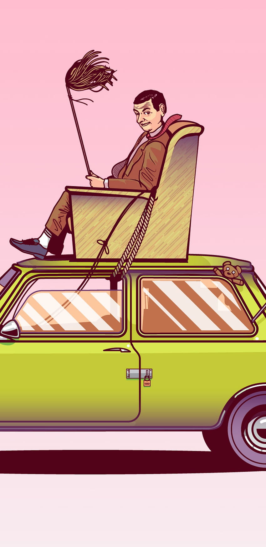 Mr Bean sentado en la parte superior de su coche Vector Art - Mr Bean, Mr. Bean Cartoon fondo de pantalla del teléfono